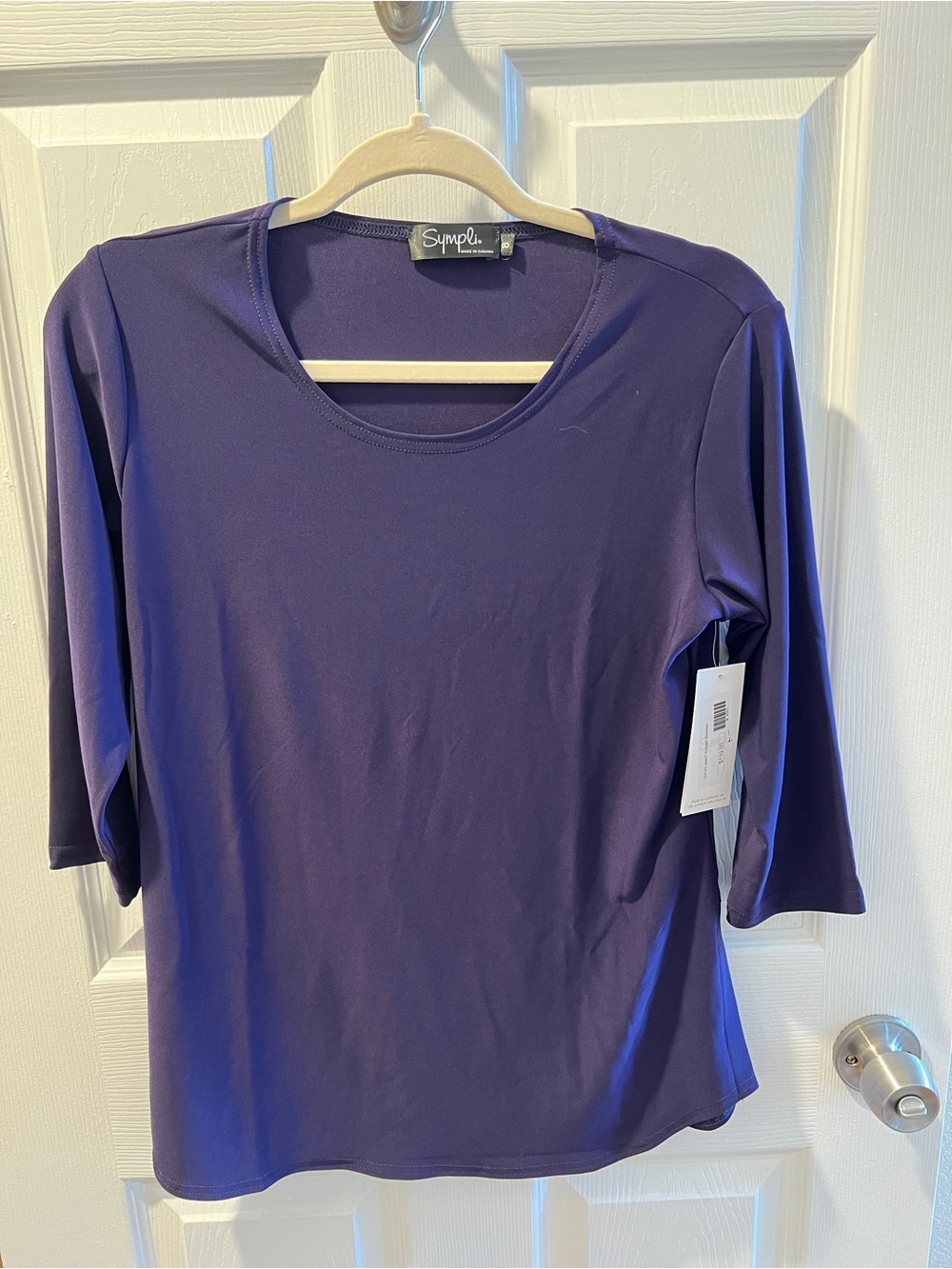 Sympli Purple Round Neck Three-Quarter Sleeve Top